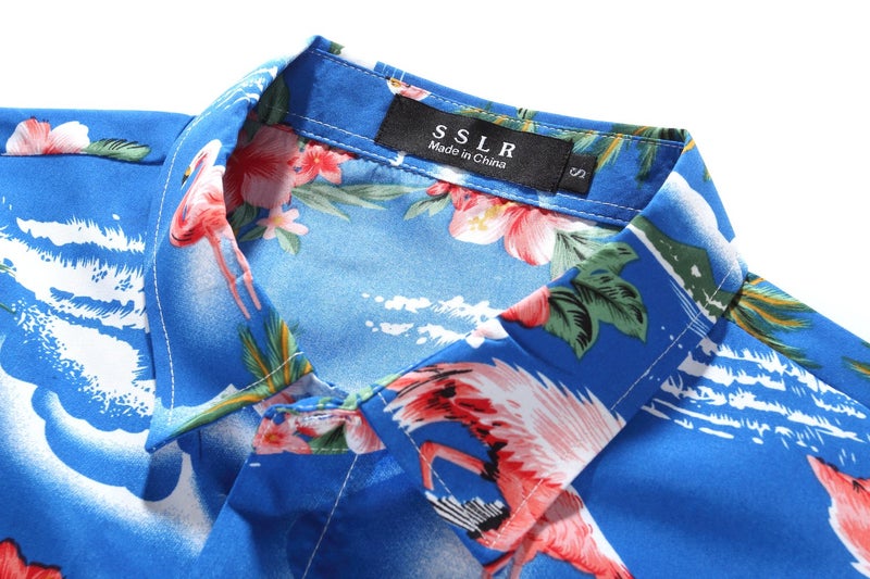 SSLR Mens Hawaiian Shirt Flamingos Casual Short Sleeve Button Down Shirts Aloha Shirt (Large, Sapphire Blue) - Image 3
